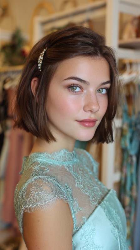 Chic Half Up Half Down Textured Bob with Sparkling Accent