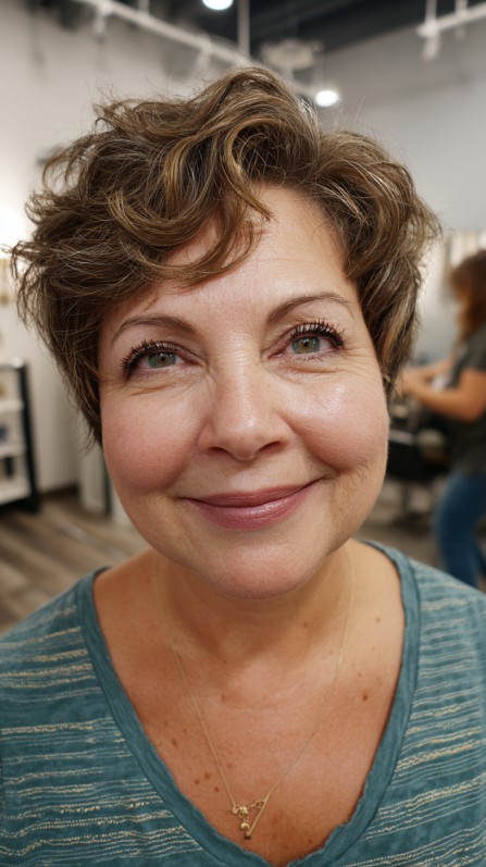 Chic Tousled Pixie Bob with Soft Curls