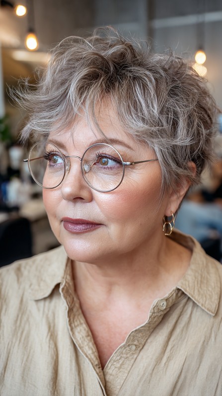 Chic Tousled Silver Pixie Bob with Textured Layers