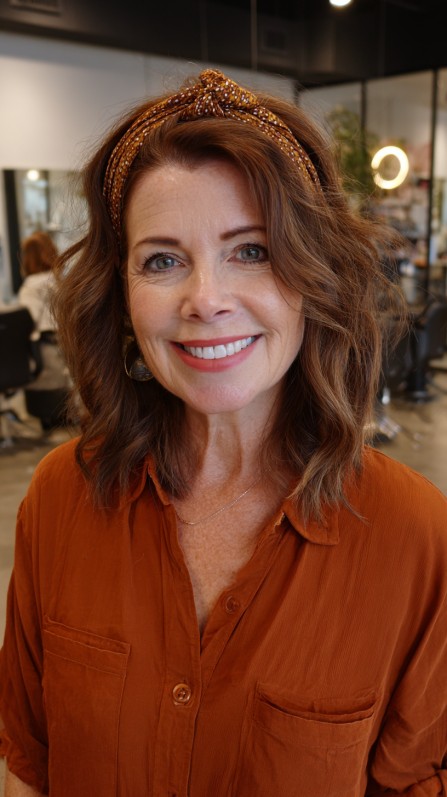 Effortlessly Tousled Medium-Length Waves with Headband