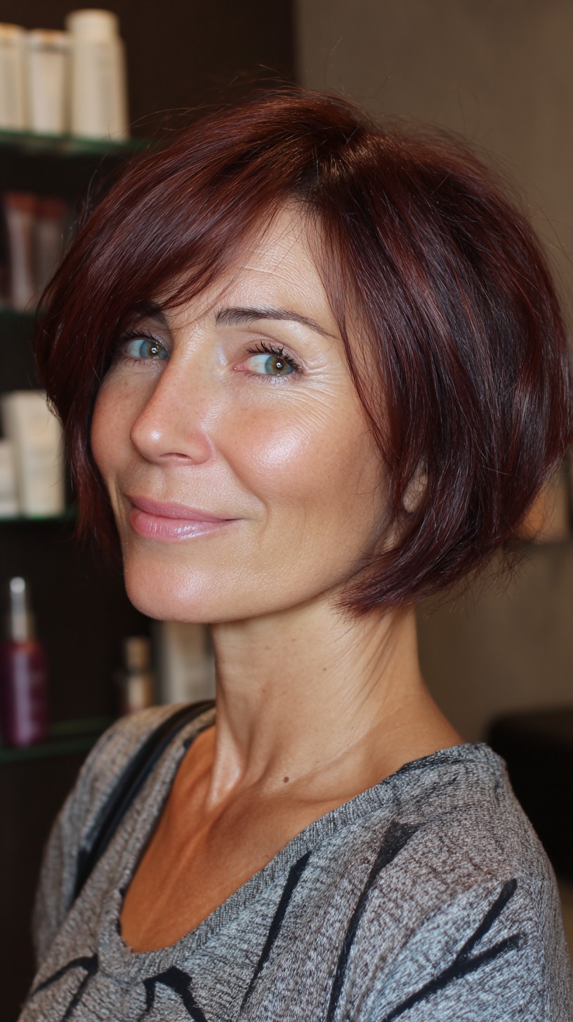 Modern Textured Bob with Rich Burgundy Highlights