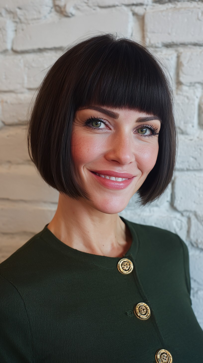Sleek Blunt Bob with Full Bangs