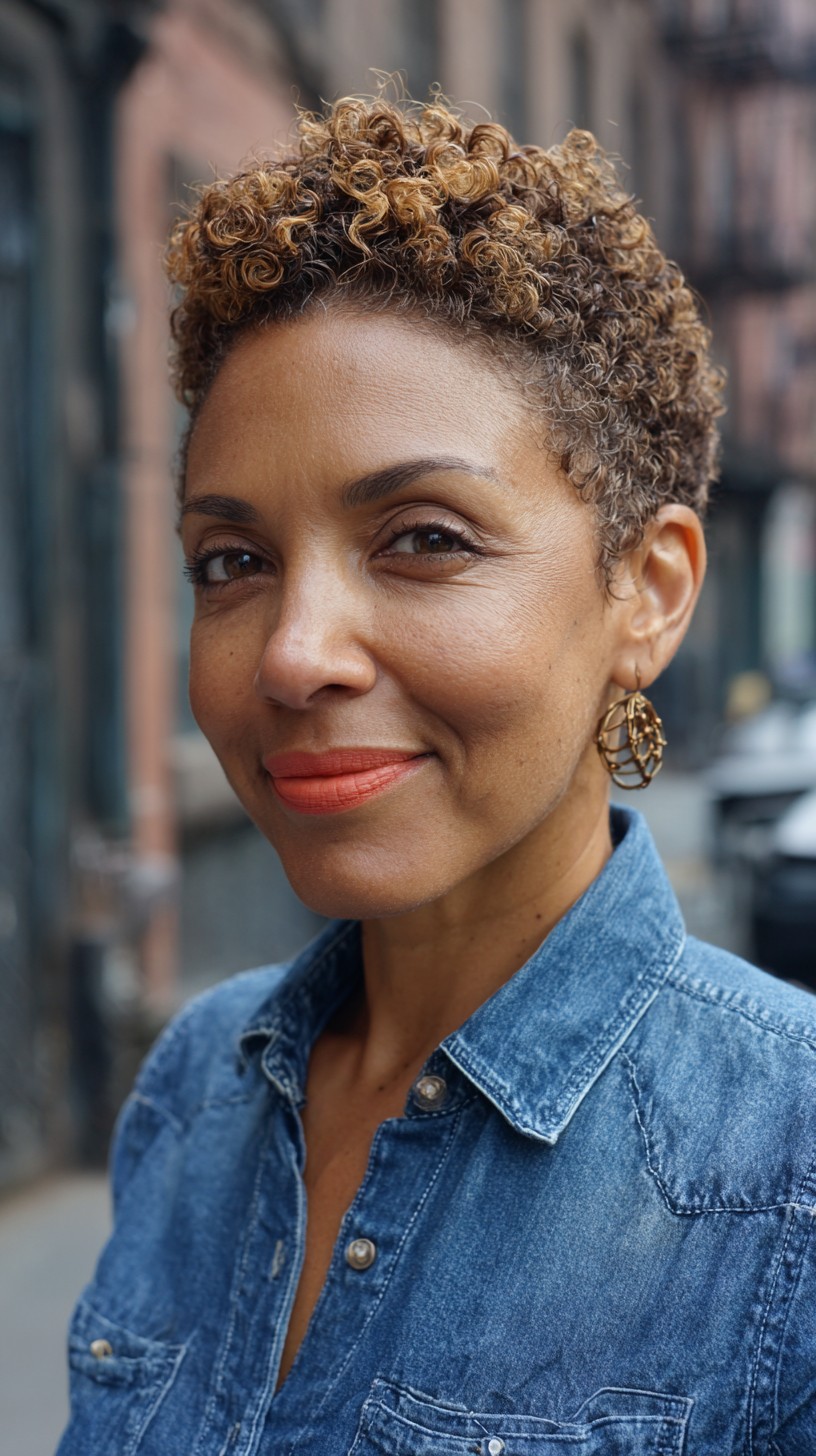 Stylish Curly Crop with Warm Highlights