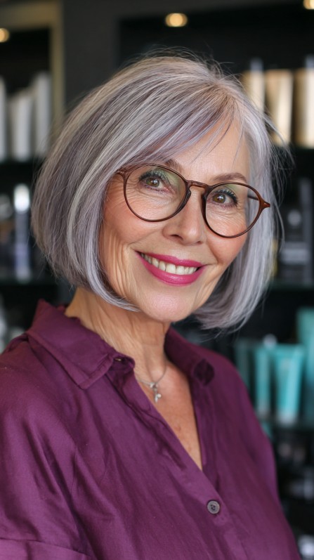 Stylish Silver Bob with Soft Layers