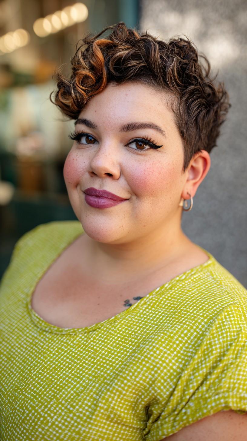 Textured Short Curls with Warm Highlights