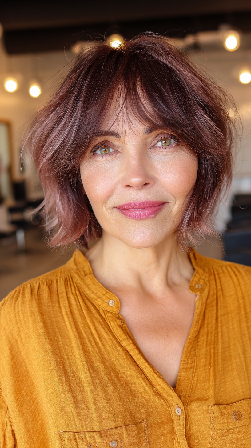 Charming Layered Bob with Rose Gold Highlights
