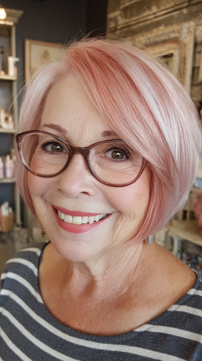 Charming Rose Gold A-Line Bob with Subtle Highlights