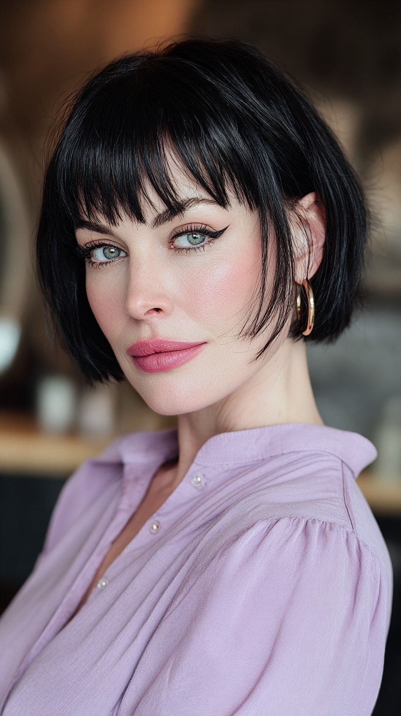 Chic Black Bob with Bold Choppy Bangs