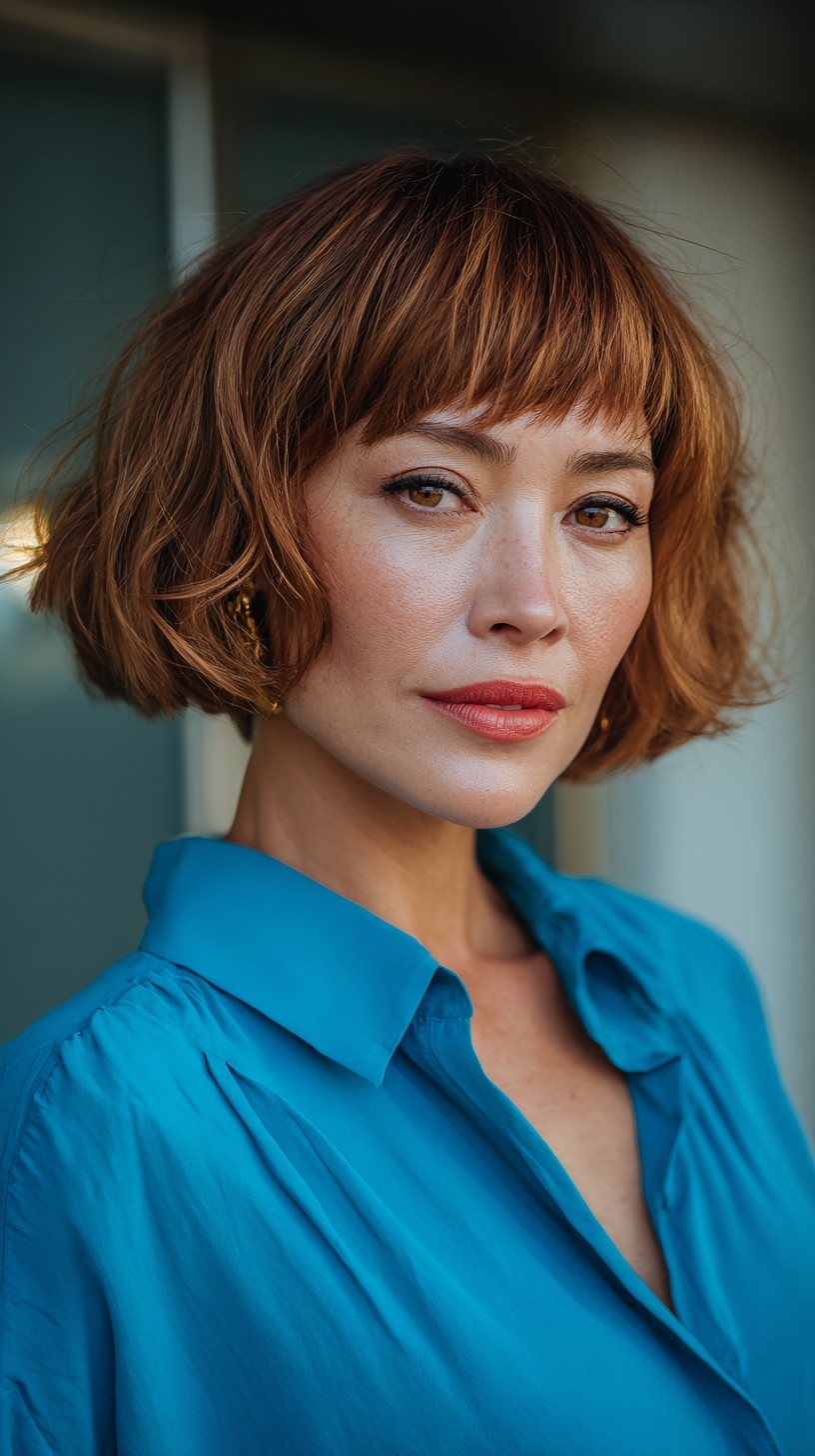 Chic Copper Bob with Bold Choppy Bangs