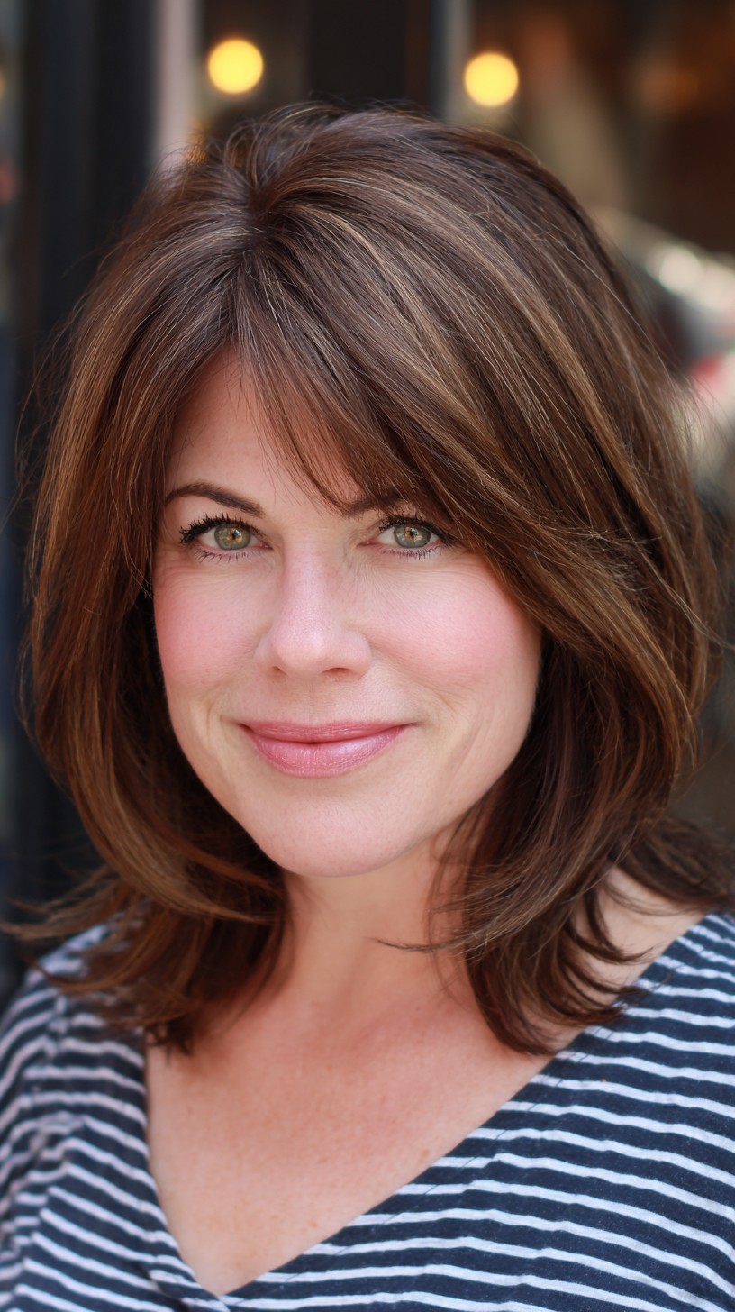 Chic Layered Shoulder-Length Cut with Soft Bangs
