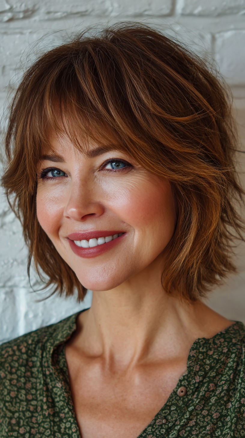 Chic Textured Bob with Playful Choppy Bangs
