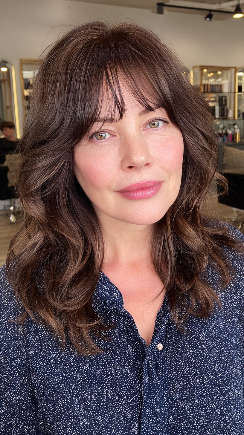 Chic Textured Long Layers with Soft Curtain Bangs