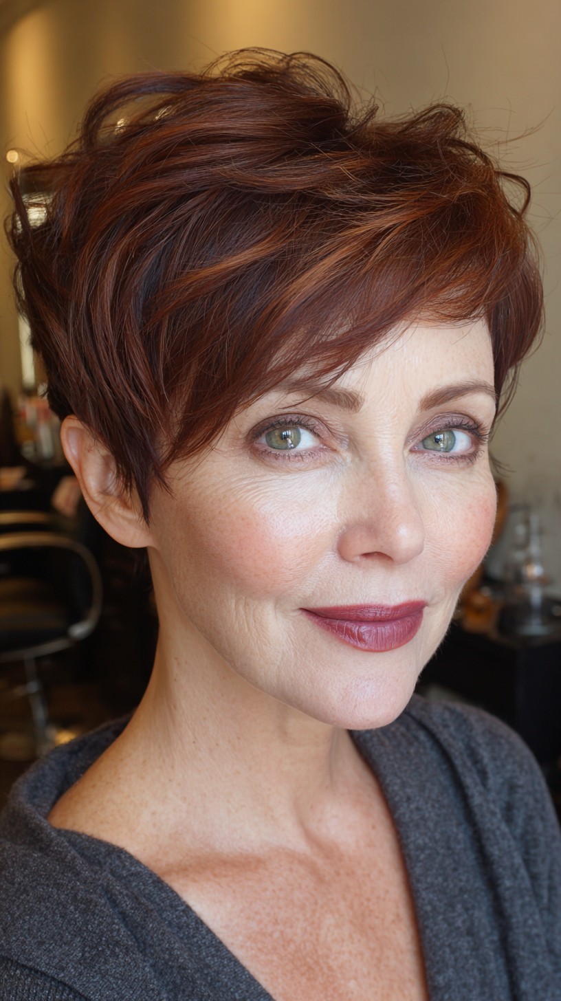 Choppy Auburn Pixie Cut with Subtle Layers