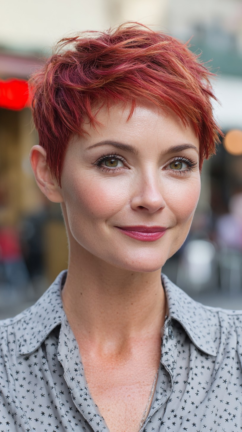 Choppy Textured Red Pixie Cut with Lively Layers