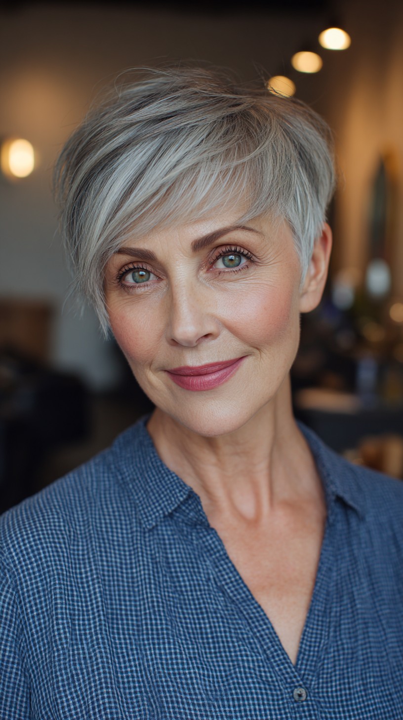 Elegant Feathered Pixie Cut with Subtle Highlights