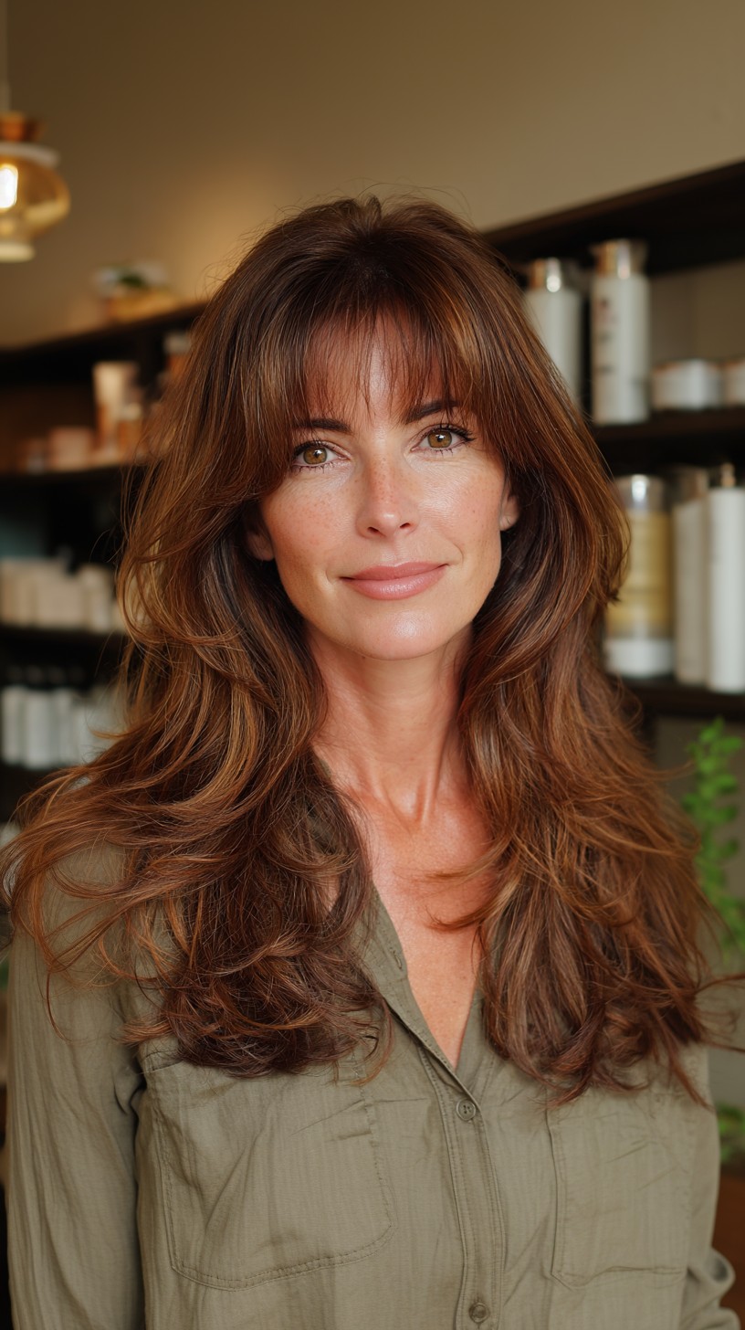 Elegant Layered Cut with Bold Choppy Bangs