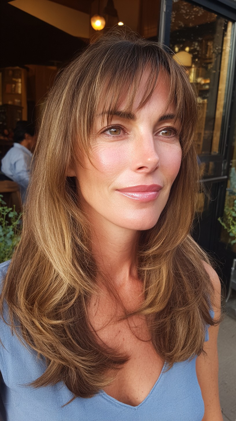 Long Layered Cut with Soft Choppy Bangs