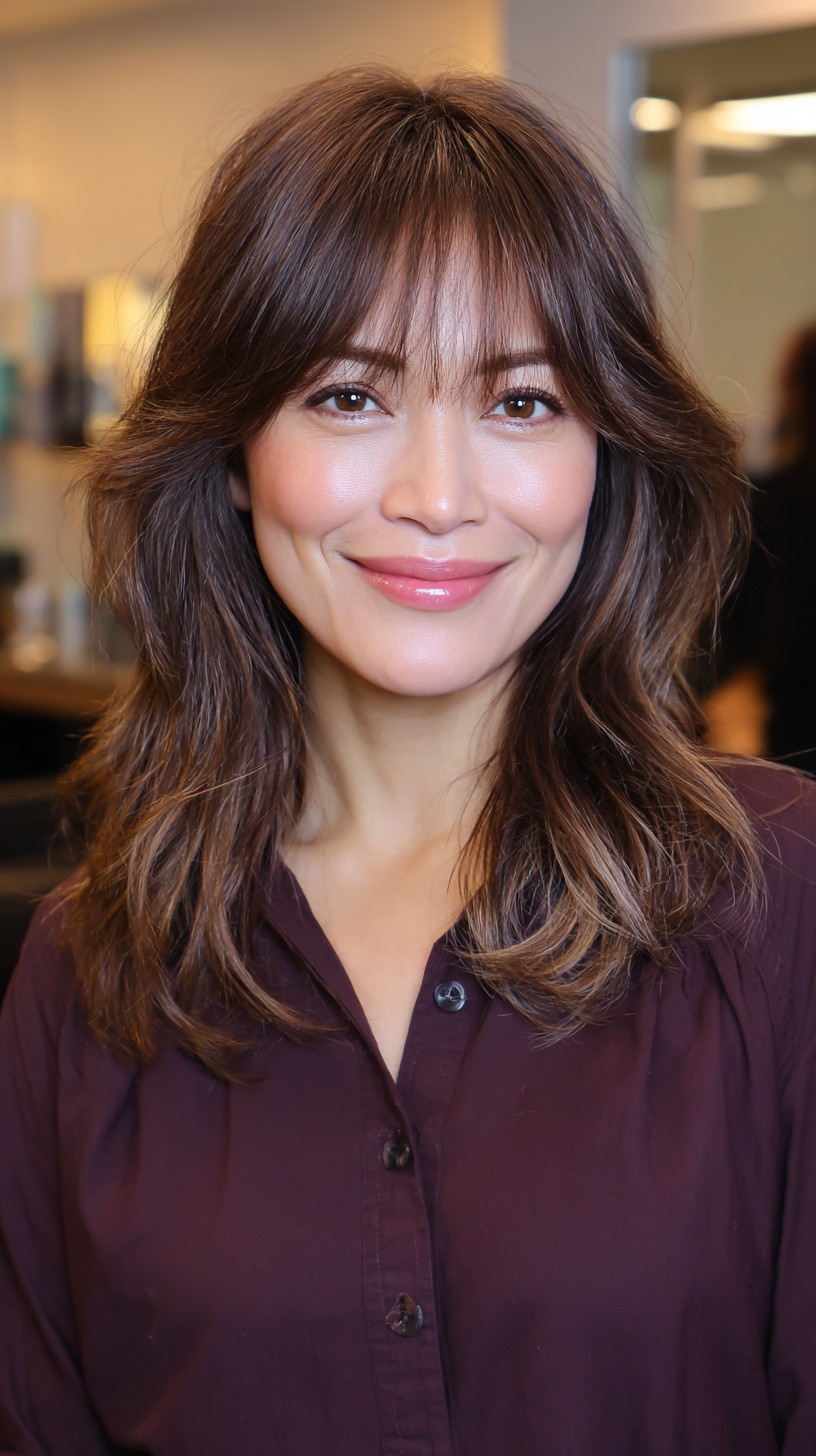Modern Choppy Layers with Soft Bangs