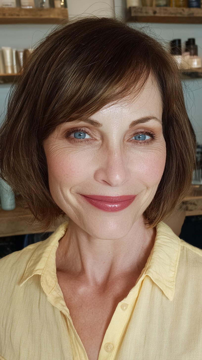 Modern Textured Brunette Bob with Soft Face-Framing Layers