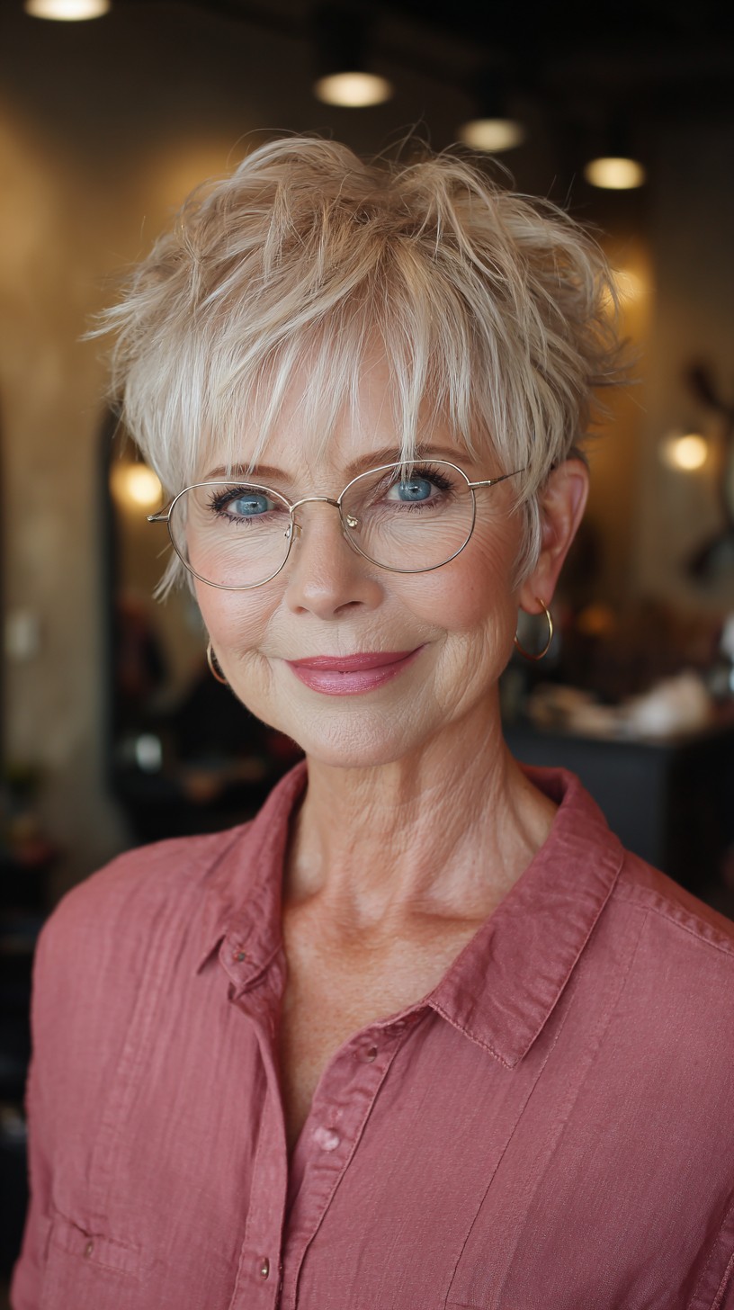 Modern Textured Pixie Cut with Soft Blonde Highlights