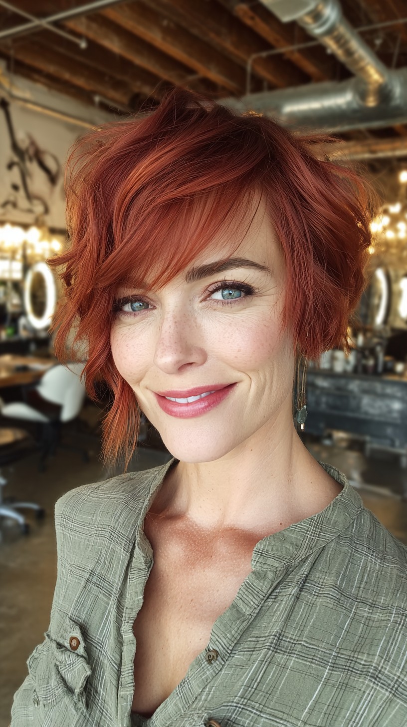 Modern Textured Red Pixie Cut with Soft Waves