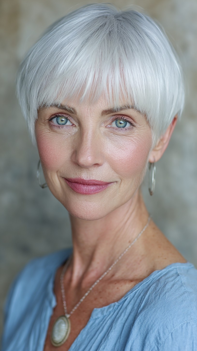 Modern Textured Silver Pixie Cut with Soft Bangs
