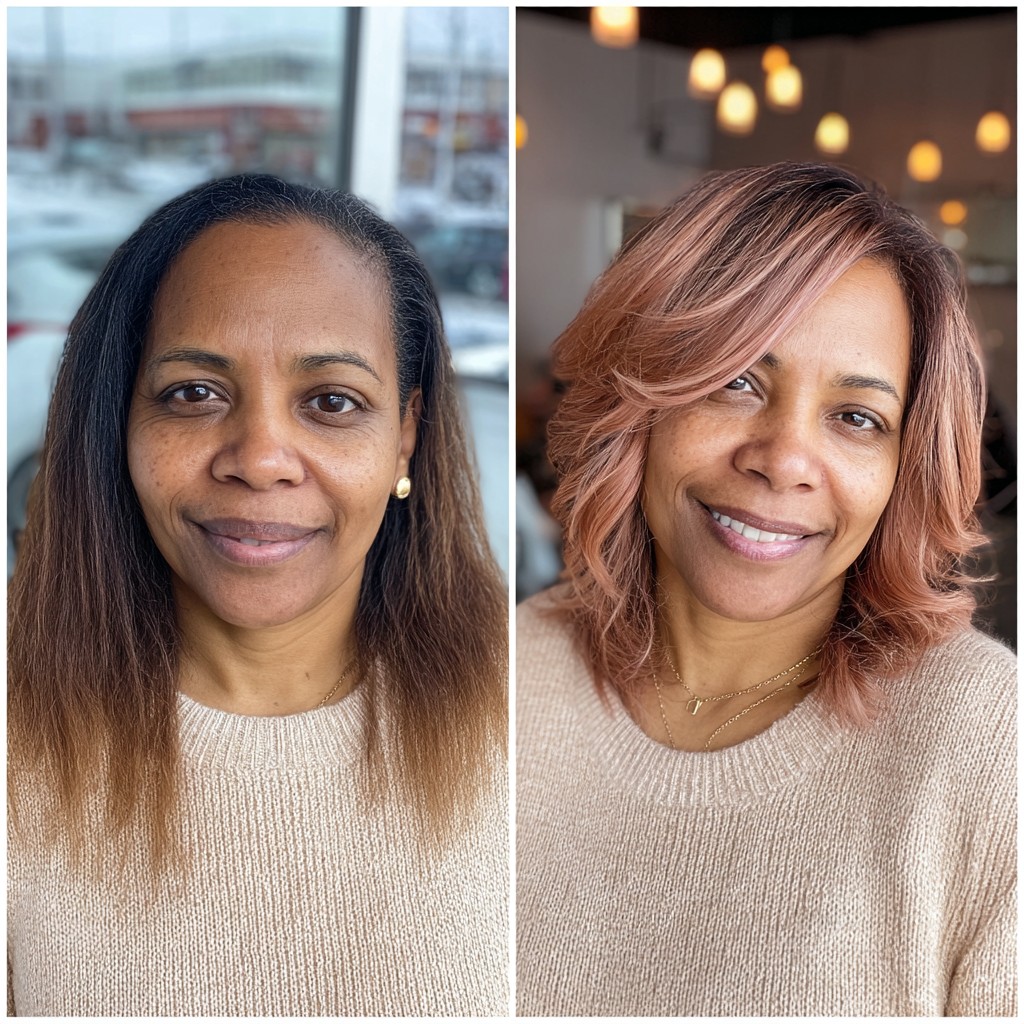 Radiant Rose Gold Shoulder-Length Layers