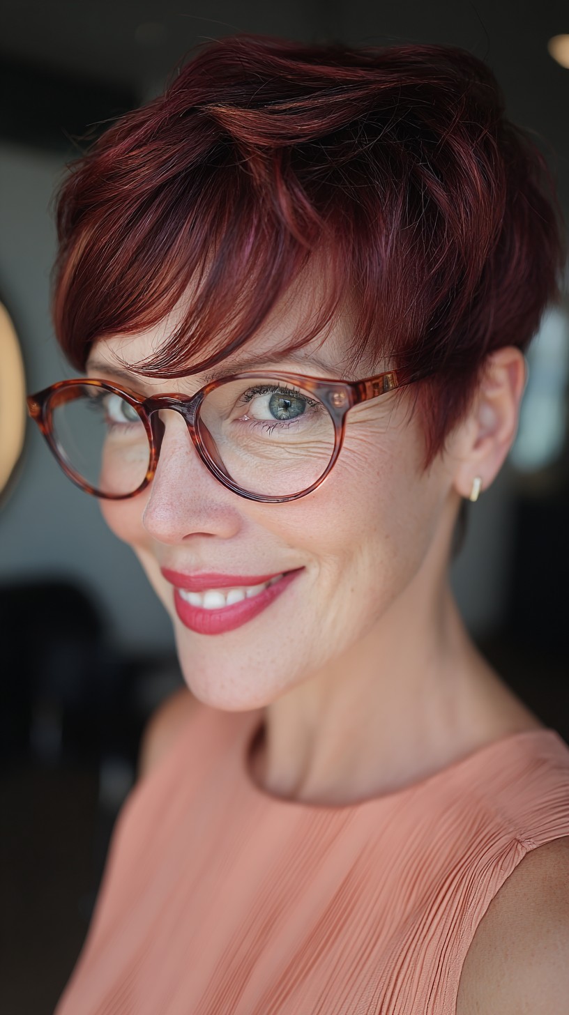 Radiant Textured Red Pixie Cut with Subtle Highlights