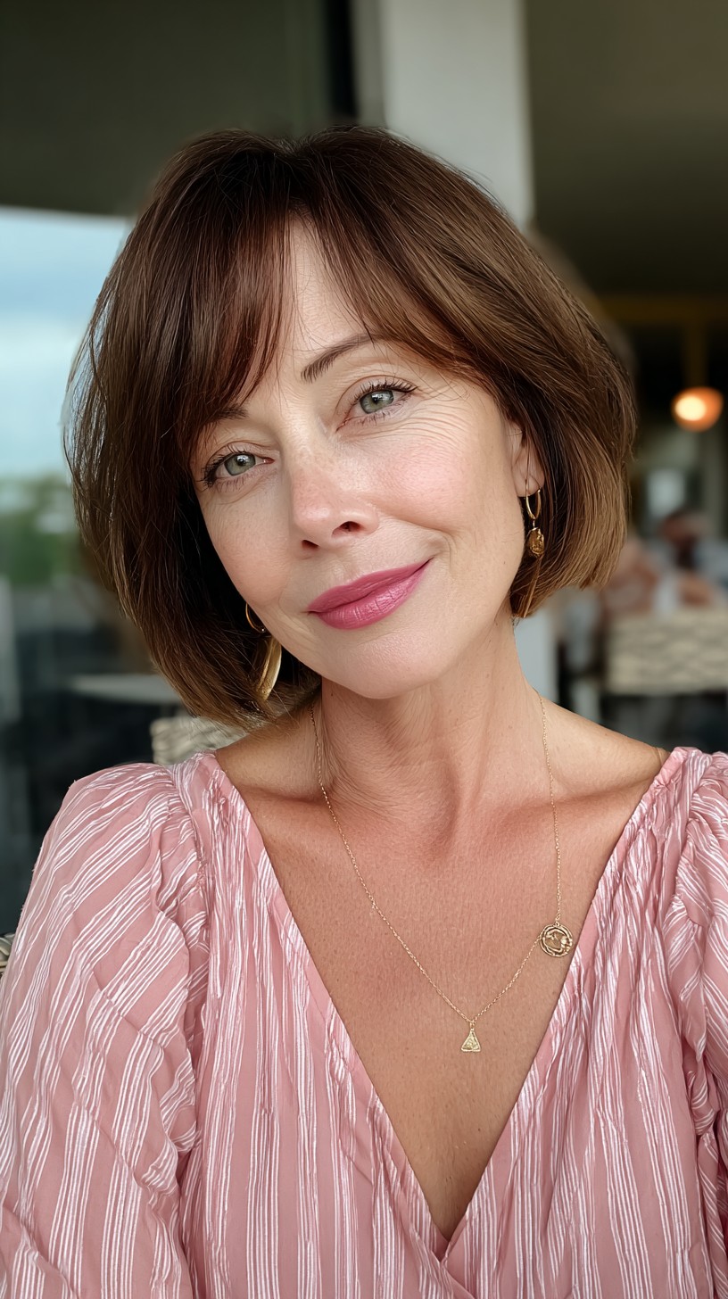 Sleek Brunette Bob with Soft Fringe