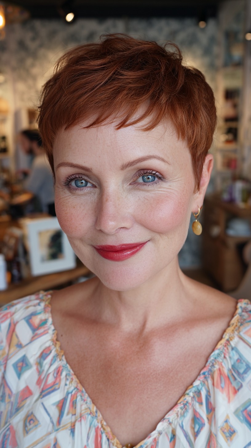 Sleek Textured Red Pixie Cut with Subtle Volume