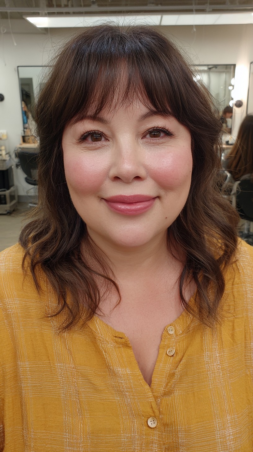 Soft Textured Waves with Choppy Bangs