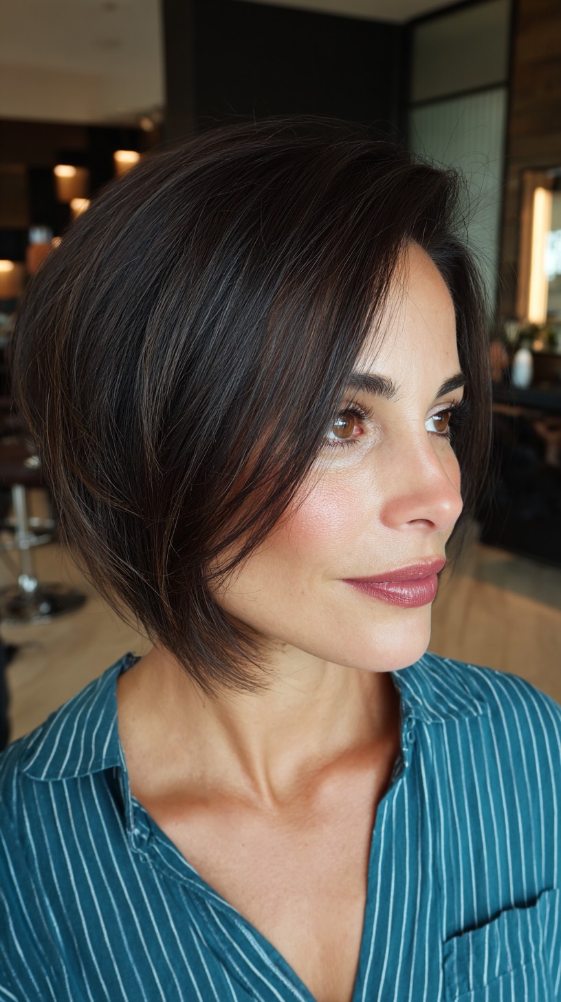 Stylish Brunette A-Line Bob with Subtle Layers