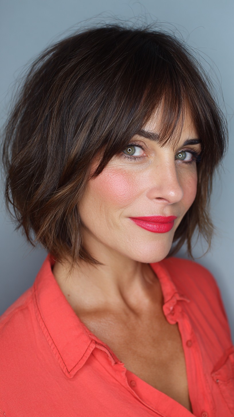 Stylish Brunette Bob with Face-Framing Bangs