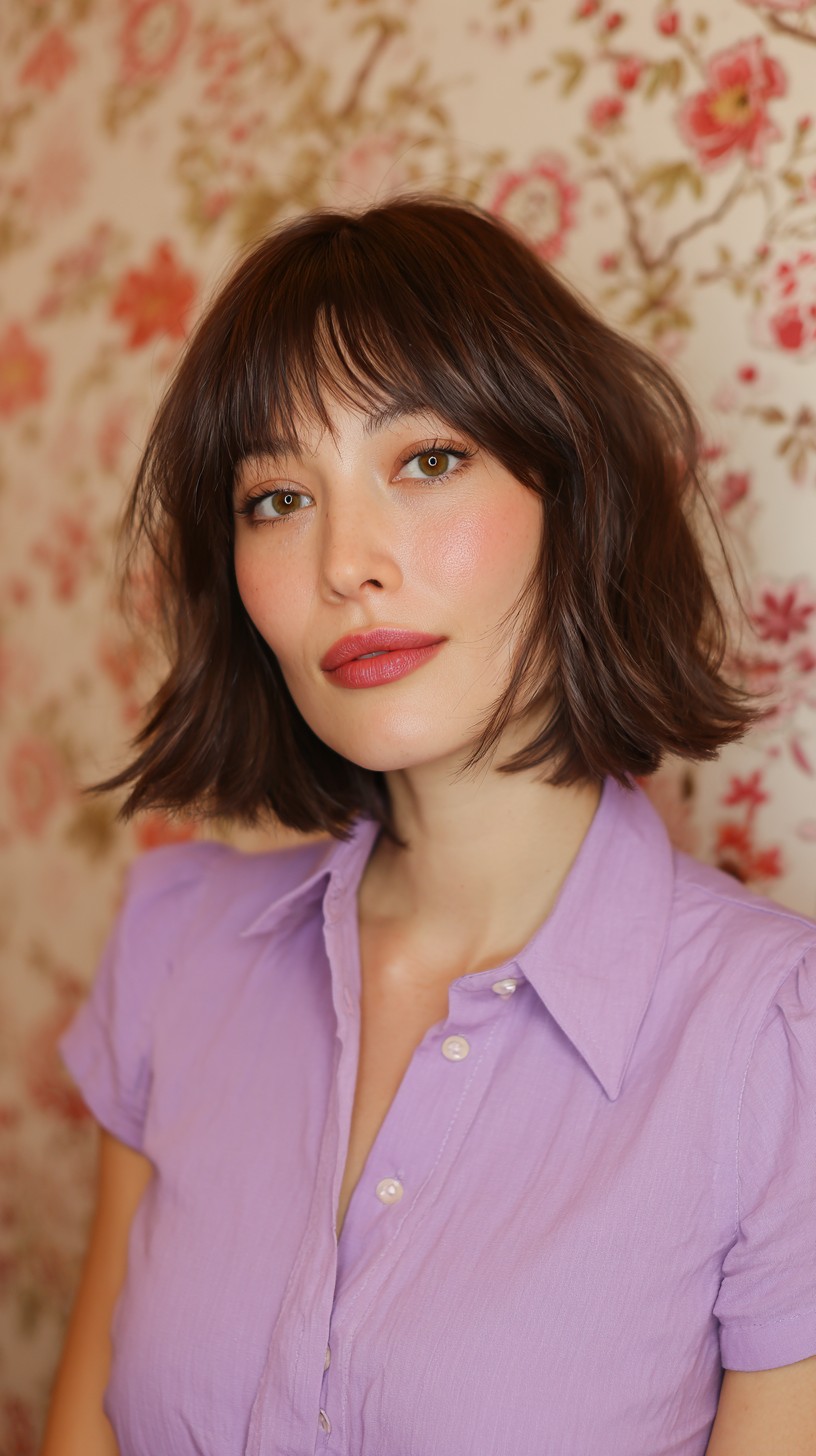 Stylish Brunette Bob with Soft Bangs