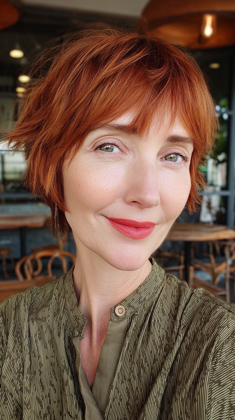 Stylish Textured Red Pixie Cut with Fluffy Layers