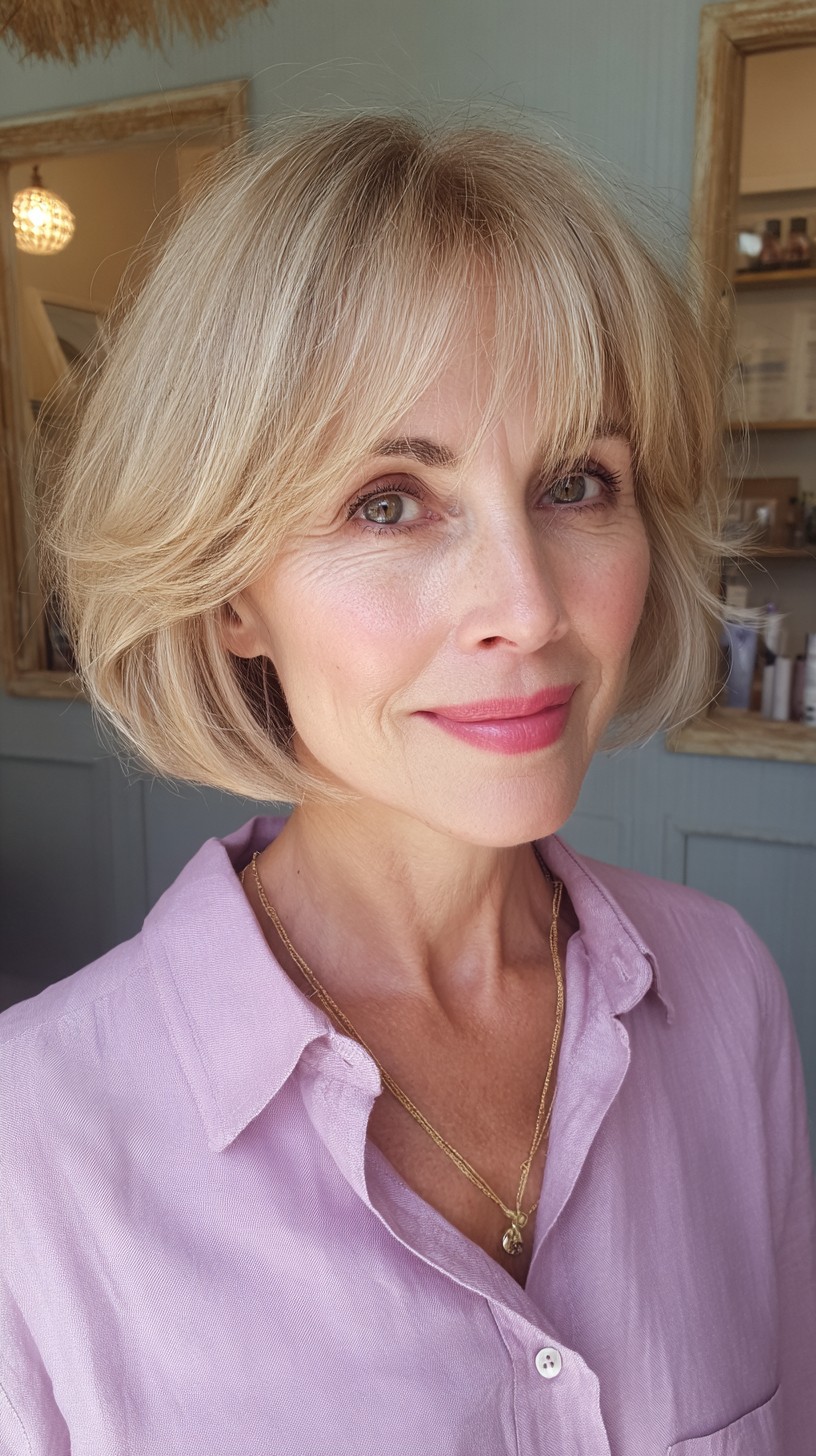 Textured Blonde Bob with Soft Fringe