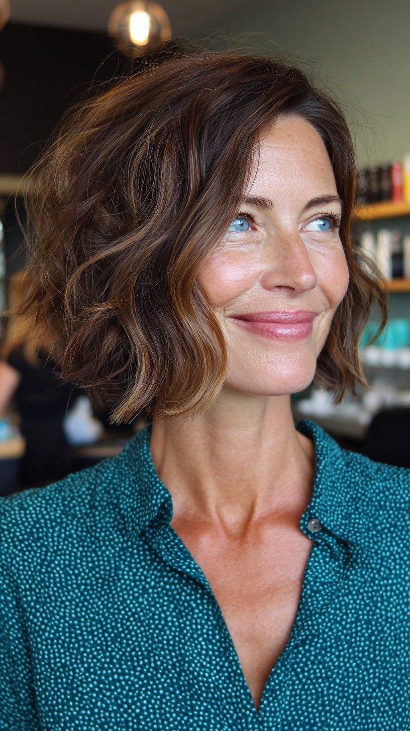 Textured Brunette Bob with Beachy Waves