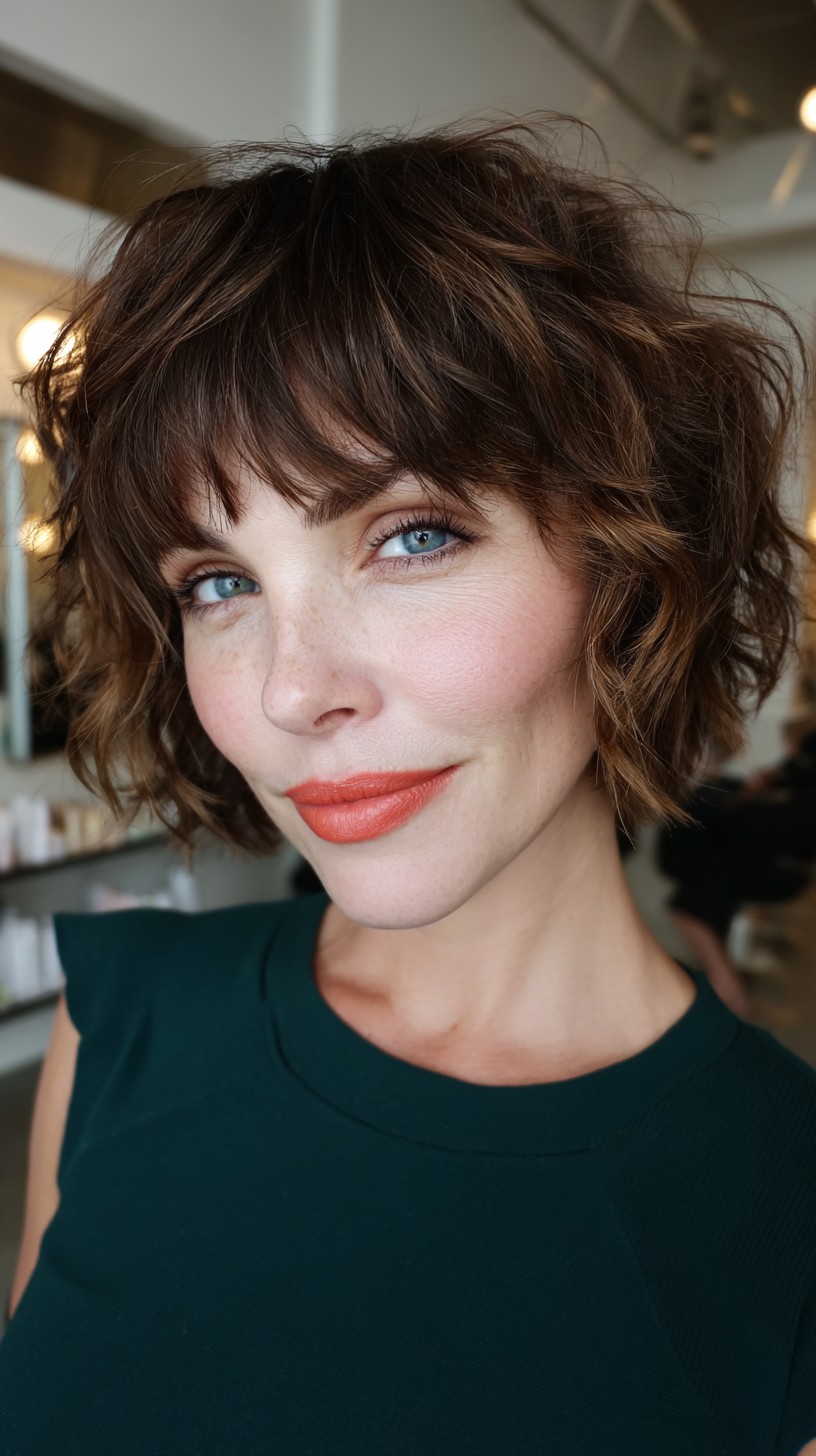 Textured Choppy Bangs with Defined Curls
