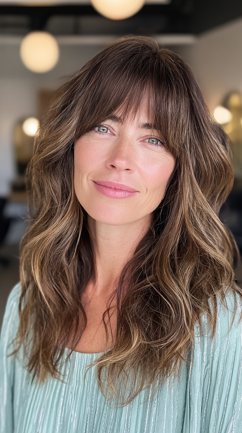 Textured Choppy Bangs with Effortless Waves