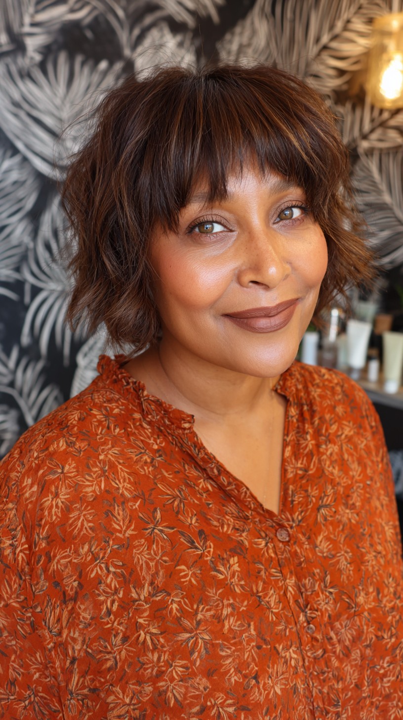 Textured Choppy Bob with Bold Bangs