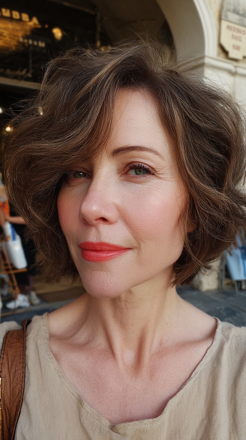 Textured Curly Bob with Subtle Highlights