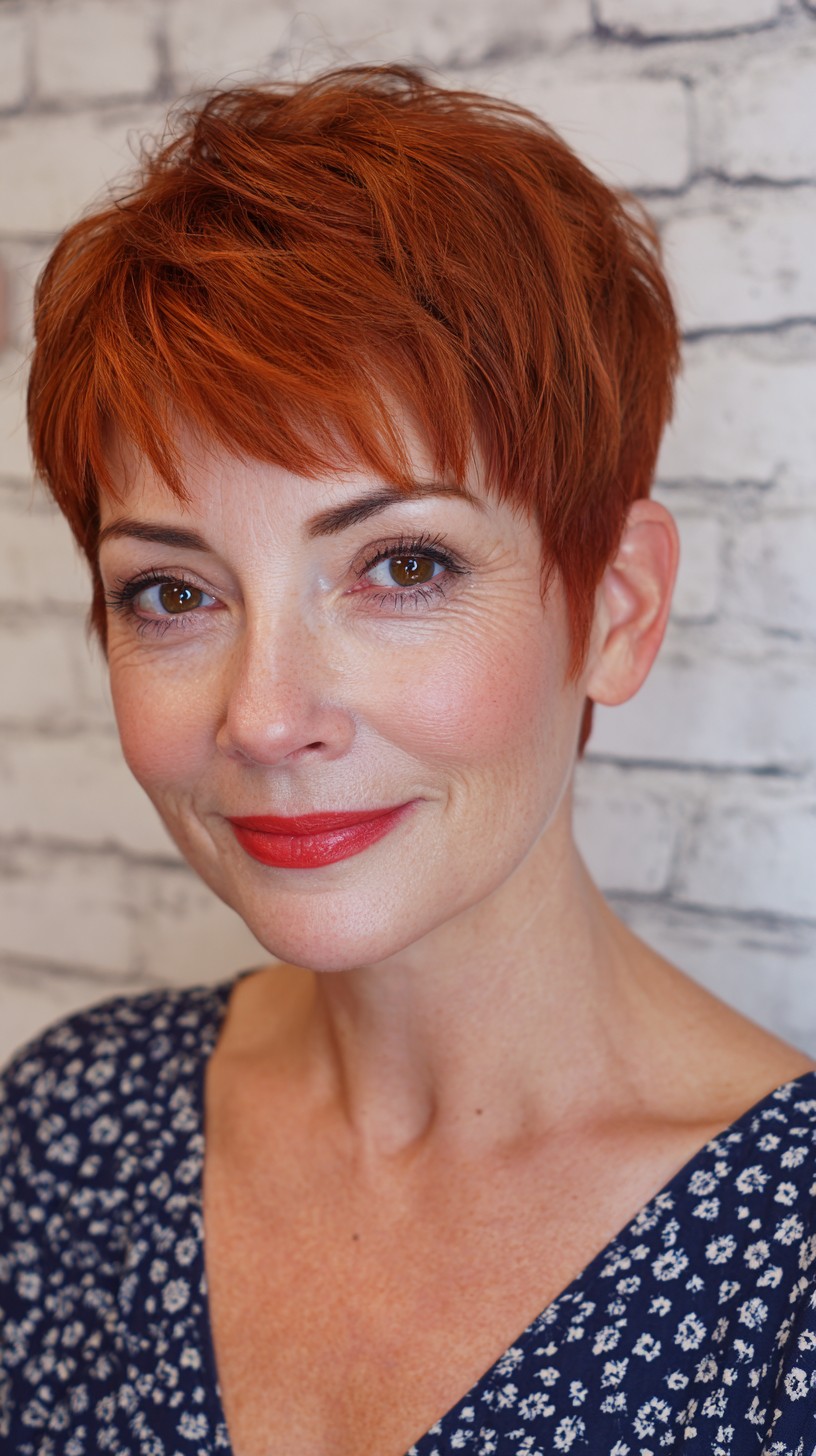 Textured Red Pixie Cut with Effortless Volume