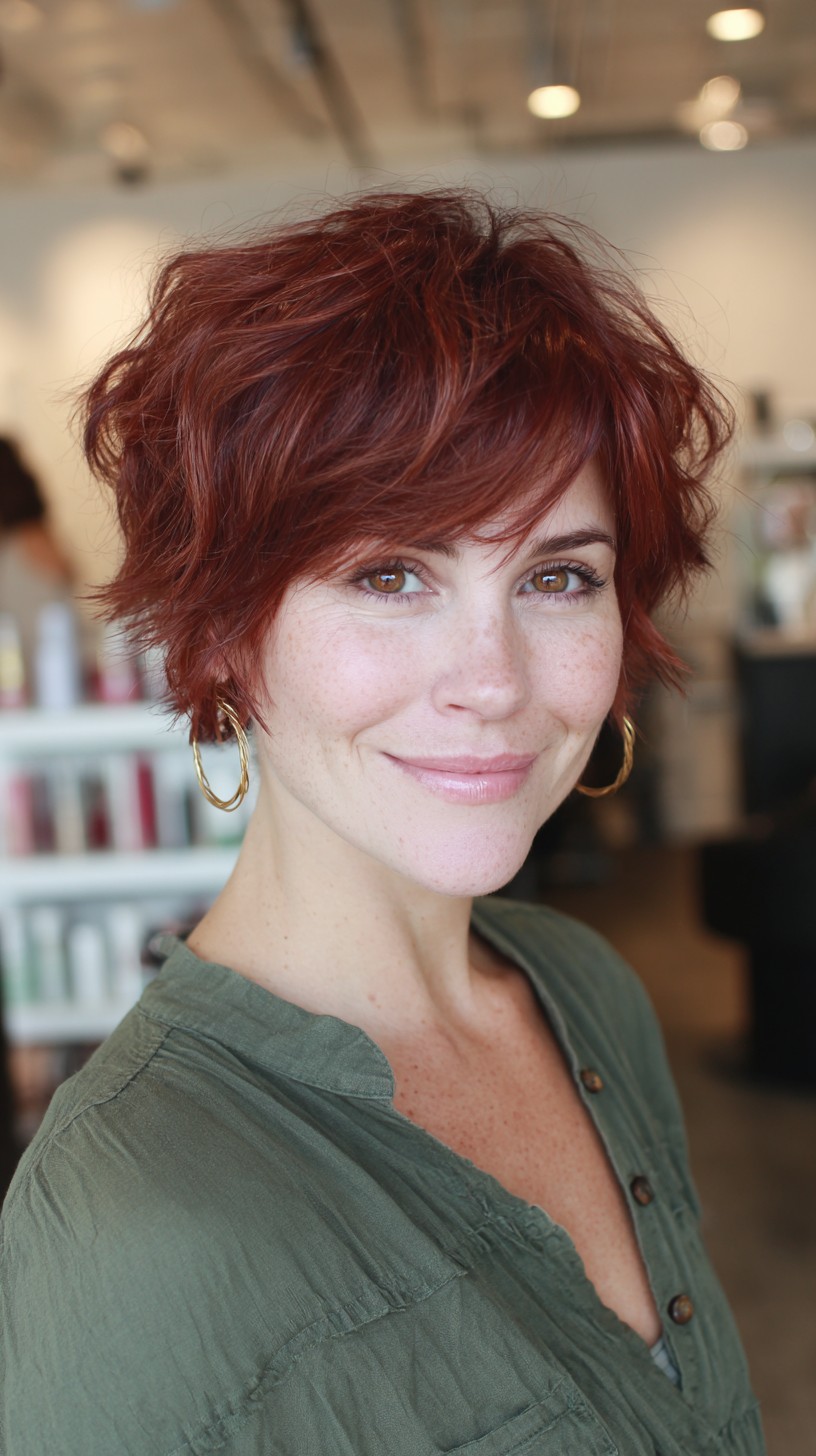 Textured Red Pixie Cut with Soft Waves