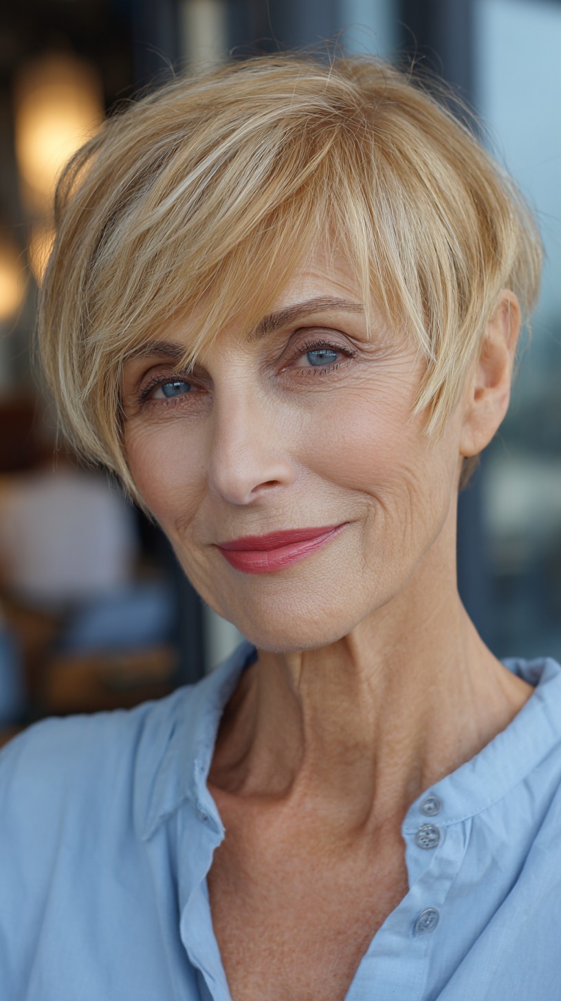 Textured Short Blonde Pixie Cut with Subtle Layers