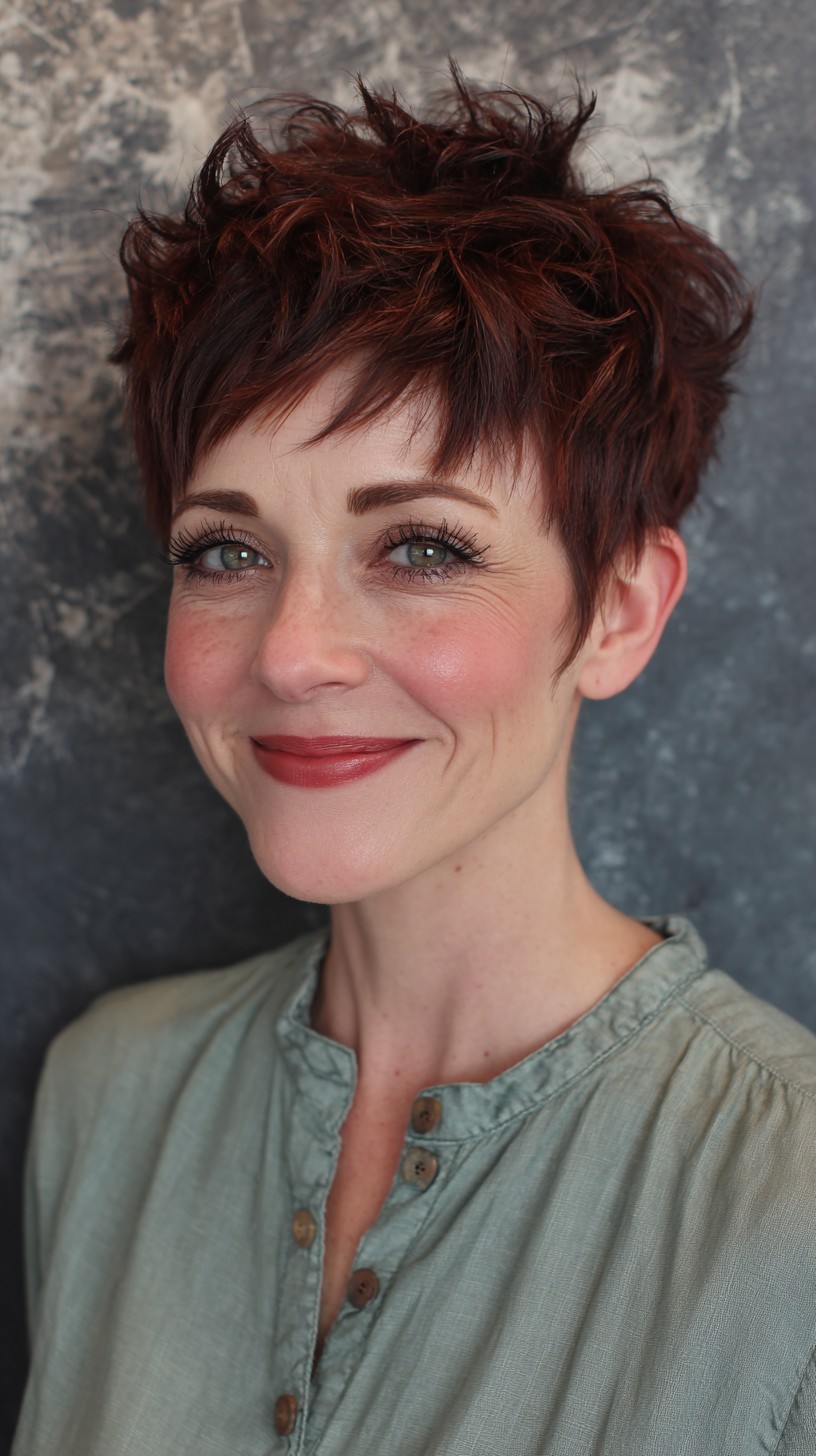 Textured Short Red Pixie Cut with Lively Layers