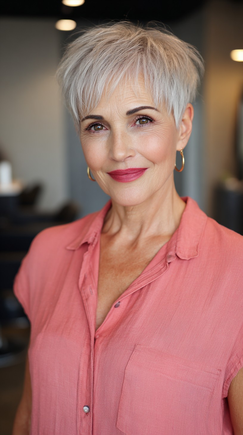 Textured Silver Pixie Cut with Feathered Layers
