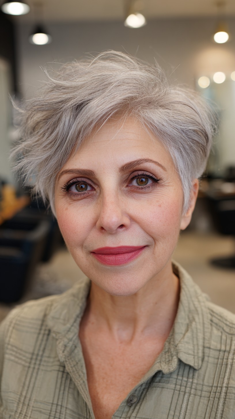 Textured Silver Pixie Cut with Fluffy Layers