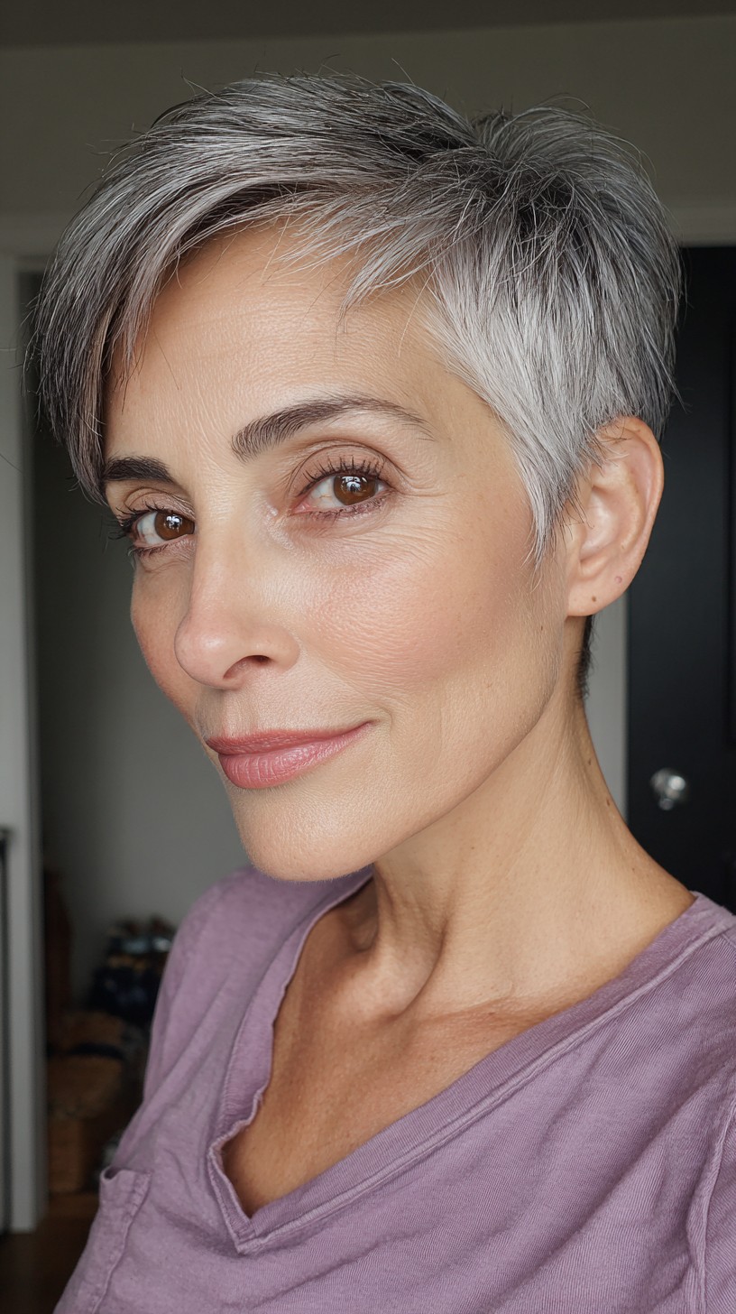 Textured Silver Pixie Cut with Soft Side Layers