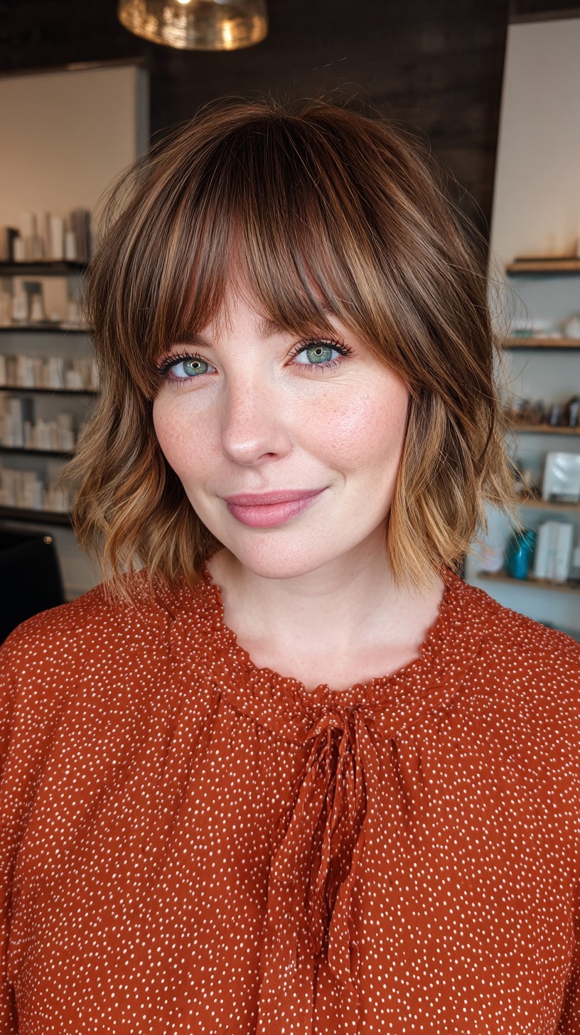 Textured Wavy Bob with Soft Choppy Bangs