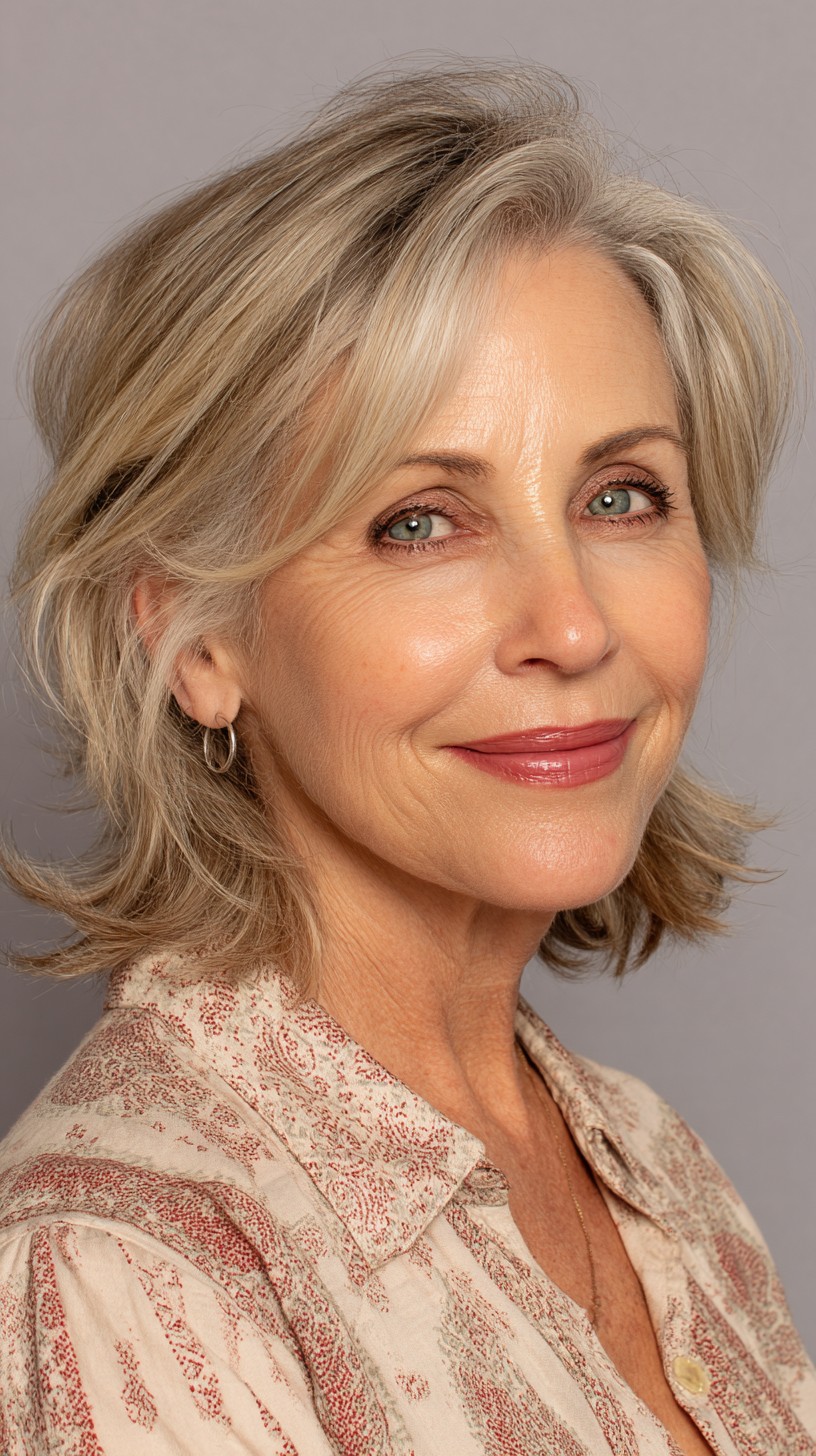 Textured Wavy Lob with Sun-Kissed Highlights